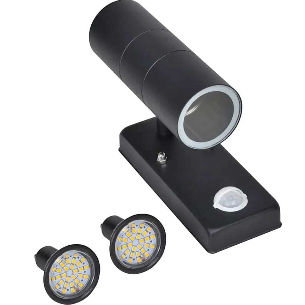 vidaXL Iluminación-Aplique de pared con sensor y LED, acero inoxidable, negro