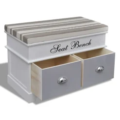 vidaXL Banco baúl de madera y cojin gris, con cajones Online