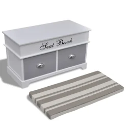 vidaXL Banco baúl de madera y cojin gris, con cajones Online