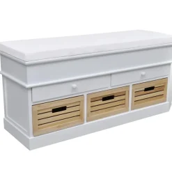 vidaXL Banqueta blanca con cojin y cajones / cestas Discount