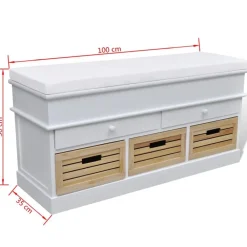 vidaXL Banqueta blanca con cojin y cajones / cestas Discount