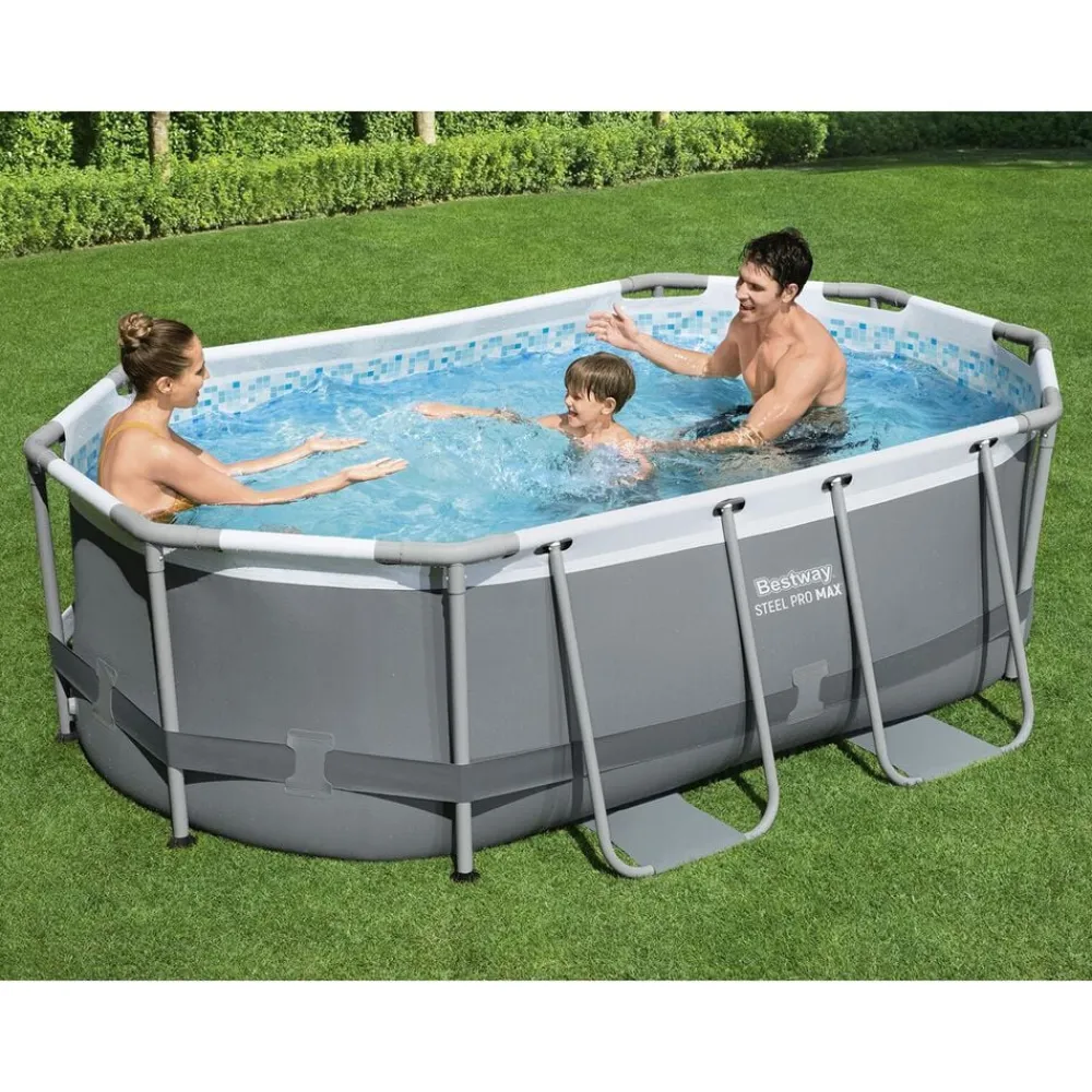 Best Way Juego de piscina Gris 305 x 200 x 84 cm Acero Online