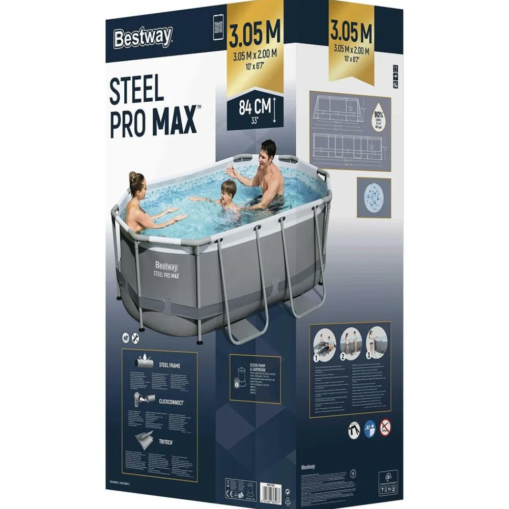 Best Way Juego de piscina Gris 305 x 200 x 84 cm Acero Online