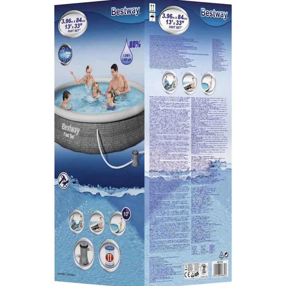 Bestway Piscina Y Spa-Juego de piscina inflable Fast Set con bomba 396x84 cm