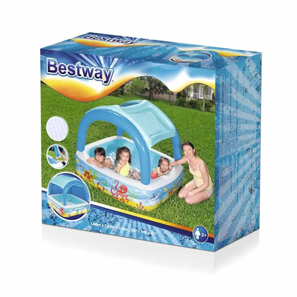 Bestway Piscina Y Spa-Piscina para niños con toldo azul 140x140x114 cm