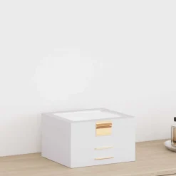 vidaXL Salud Y Belleza-Caja para joyas de 3 niveles blanca 23x20,5x14 cm