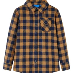 vidaXL Ropa Y Accesorios-Camisa a cuadros infantil coñac y azul 92