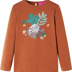 vidaXL Camiseta infantil de manga larga color coñac 128 Co&ntilde;ac