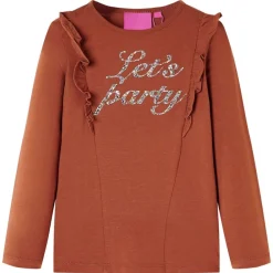 vidaXL Ropa Y Accesorios-Camiseta infantil de manga larga color coñac 128