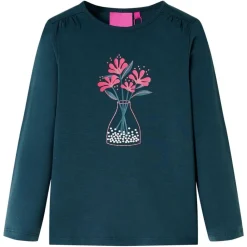 vidaXL Camiseta infantil de manga larga oscuro 104 Verde