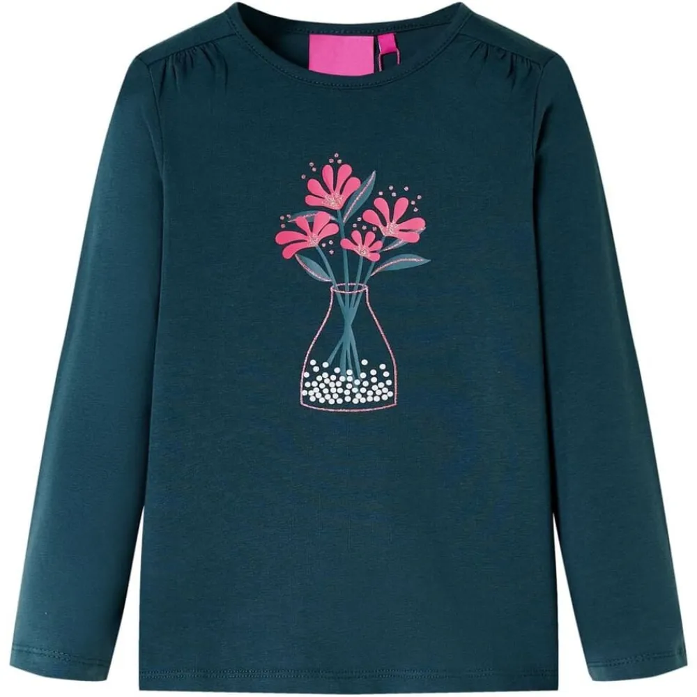 vidaXL Camiseta infantil de manga larga oscuro 104 Verde