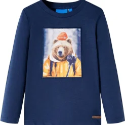 vidaXL Camiseta infantil de manga larga azul marino melange 140 Discount