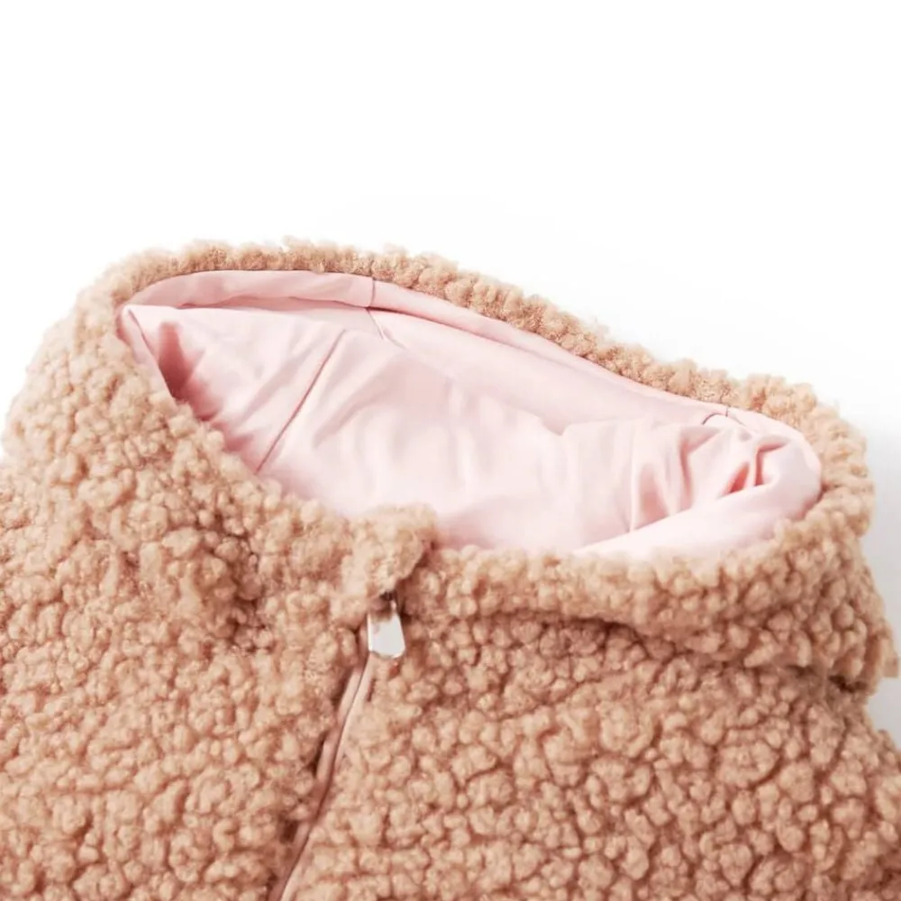 vidaXL Chaqueta infantil con capucha pelo sintético borreguito coñac claro 92 Coñac Best