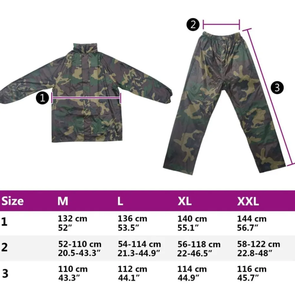 vidaXL Ropa Y Accesorios-Chubasquero impermeable pantalón sudadera hombre camuflaje M