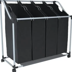 vidaXL Productos Del Hogar-Clasificador de lavandería con 4 bolsas de color gris