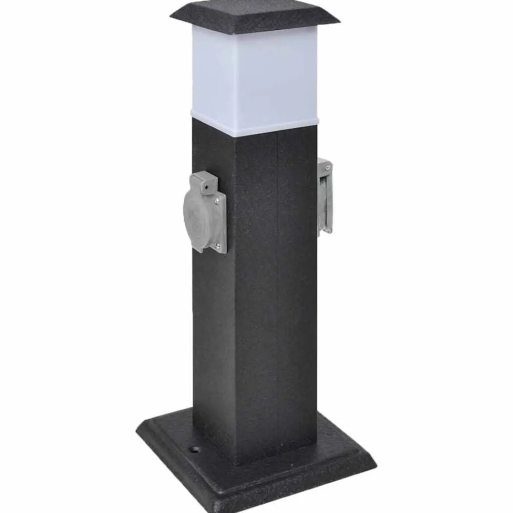 vidaXL Columna con enchufes y lámpara para el jardín negra Negro Online
