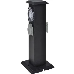 vidaXL Suministros Eléctricos-Columna negra con enchufe y temporizador para el jardín