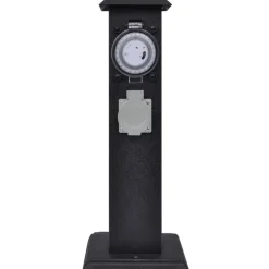 vidaXL Suministros Eléctricos-Columna negra con enchufe y temporizador para el jardín