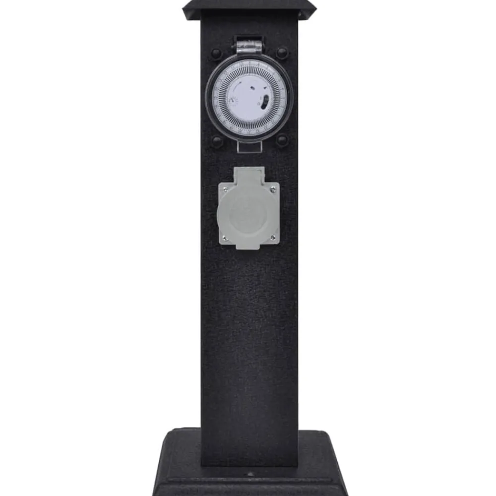vidaXL Suministros Eléctricos-Columna negra con enchufe y temporizador para el jardín