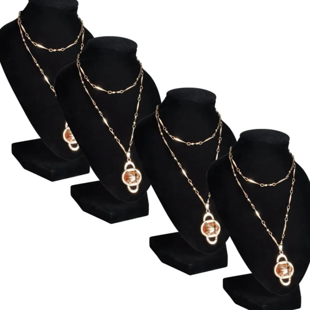 vidaXL Expositor De Joyas En Forma De Busto Negro - 4Piezas - 9X8,5X15cm New