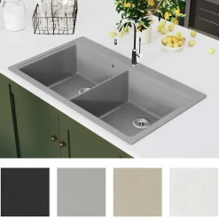 vidaXL Fregadero encastrable de granito de dos cubetas Gris Discount