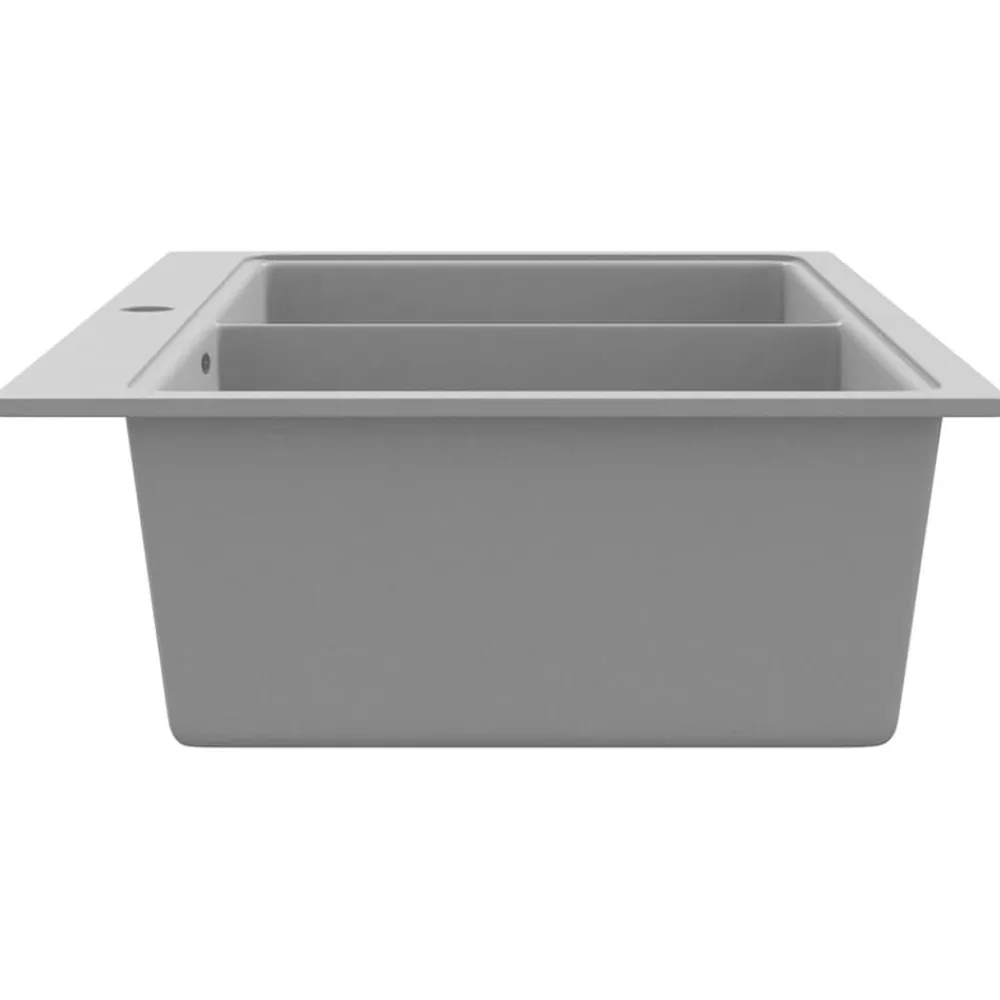 vidaXL Fregadero encastrable de granito de dos cubetas Gris Discount
