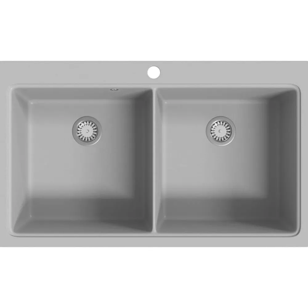 vidaXL Fregadero encastrable de granito de dos cubetas Gris Discount
