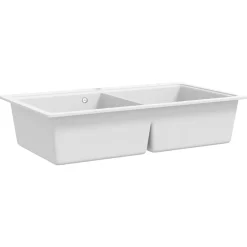 vidaXL Fregadero encastrable de granito de dos cubetas Blanco Clearance