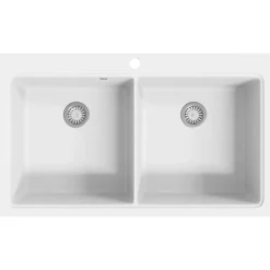 vidaXL Fregadero encastrable de granito de dos cubetas Blanco Clearance