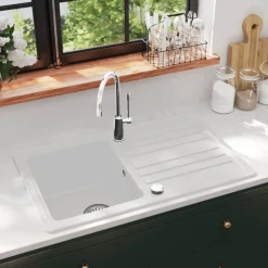 vidaXL Fregadero reversible de granito una cubeta escurridor Blanco Hot