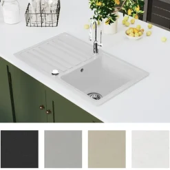 vidaXL Fregadero reversible de granito una cubeta escurridor Blanco Hot