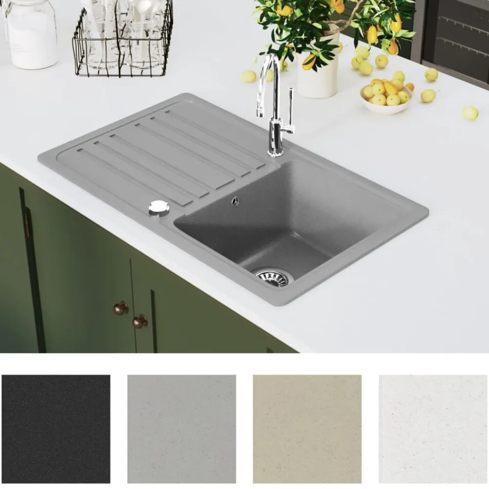 vidaXL Fregadero reversible de granito de una cubeta con escurridor Gris Outlet