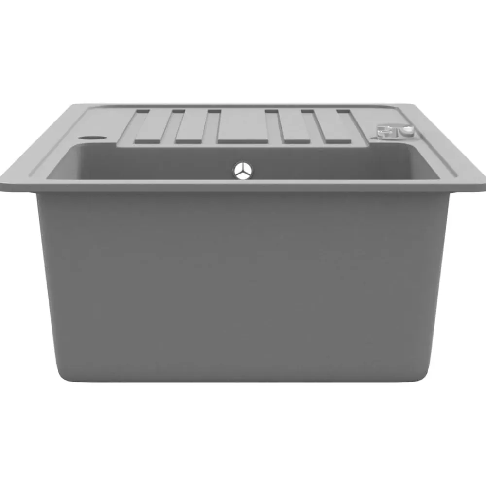 vidaXL Fregadero reversible de granito de una cubeta con escurridor Gris Outlet