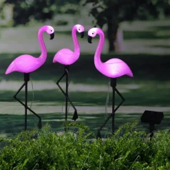 HI Iluminación-Lámpara solar LED de jardín forma de flamenco 3 unidades