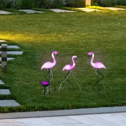 HI Iluminación-Lámpara solar LED de jardín forma de flamenco 3 unidades