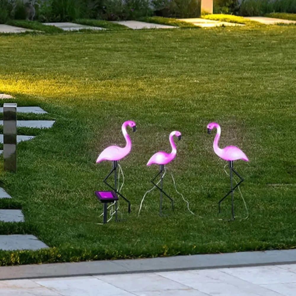 HI Iluminación-Lámpara solar LED de jardín forma de flamenco 3 unidades