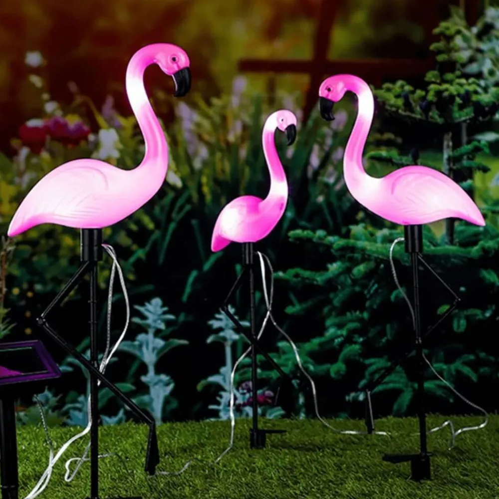 HI Iluminación-Lámpara solar LED de jardín forma de flamenco 3 unidades