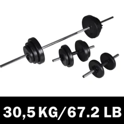 vidaXL Fitness Y Musculación-Juego de barras + 2 mancuernas 30,5kg