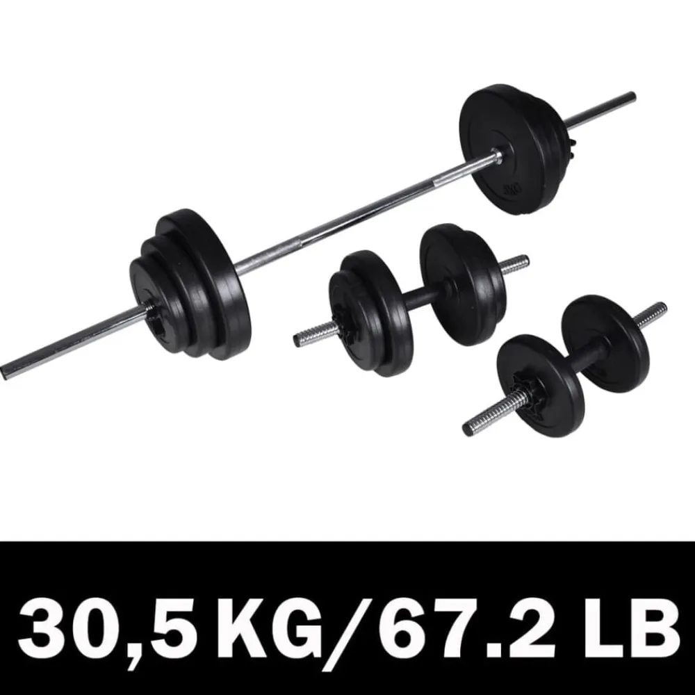 vidaXL Fitness Y Musculación-Juego de barras + 2 mancuernas 30,5kg