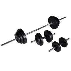 vidaXL Fitness Y Musculación-Juego de barras + 2 mancuernas 30,5kg