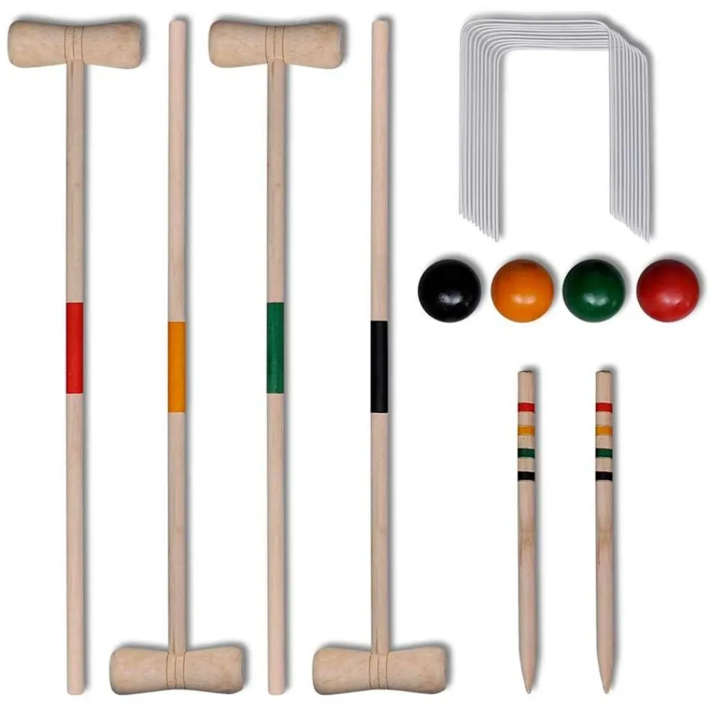 vidaXL Actividades Al Aire Libre-Juego de croquet de madera para 4 jugadores