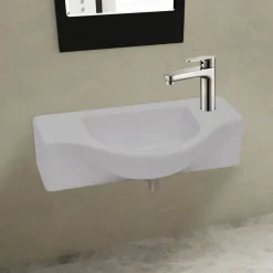 vidaXL Lavabo de cerámica con agujero para grifo Blanco Sale