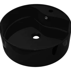 vidaXL Lavabo de cerámica con agujero para grifo/desagüe redondo Negro Hot