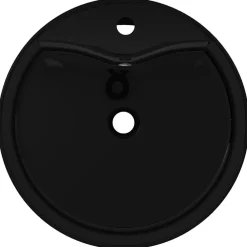 vidaXL Lavabo de cerámica con agujero para grifo/desagüe redondo Negro Hot