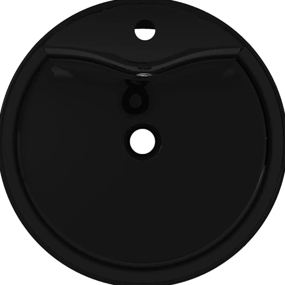 vidaXL Lavabo de cerámica con agujero para grifo/desagüe redondo Negro Hot