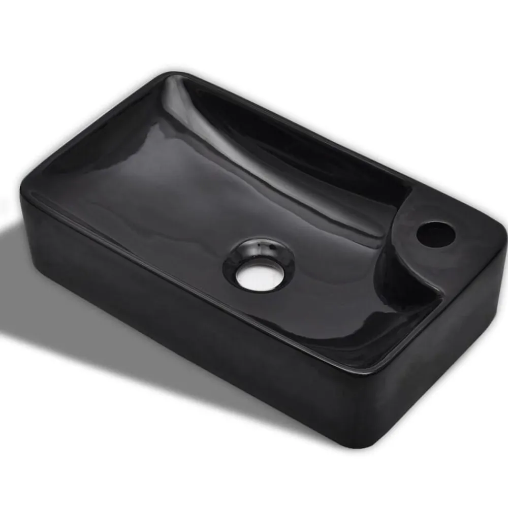 vidaXL Lavabo de cerámica con agujero para grifo Negro