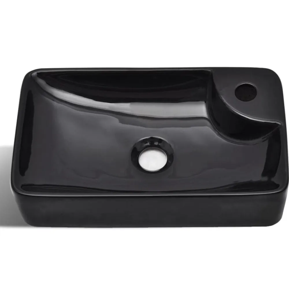 vidaXL Lavabo de cerámica con agujero para grifo Negro