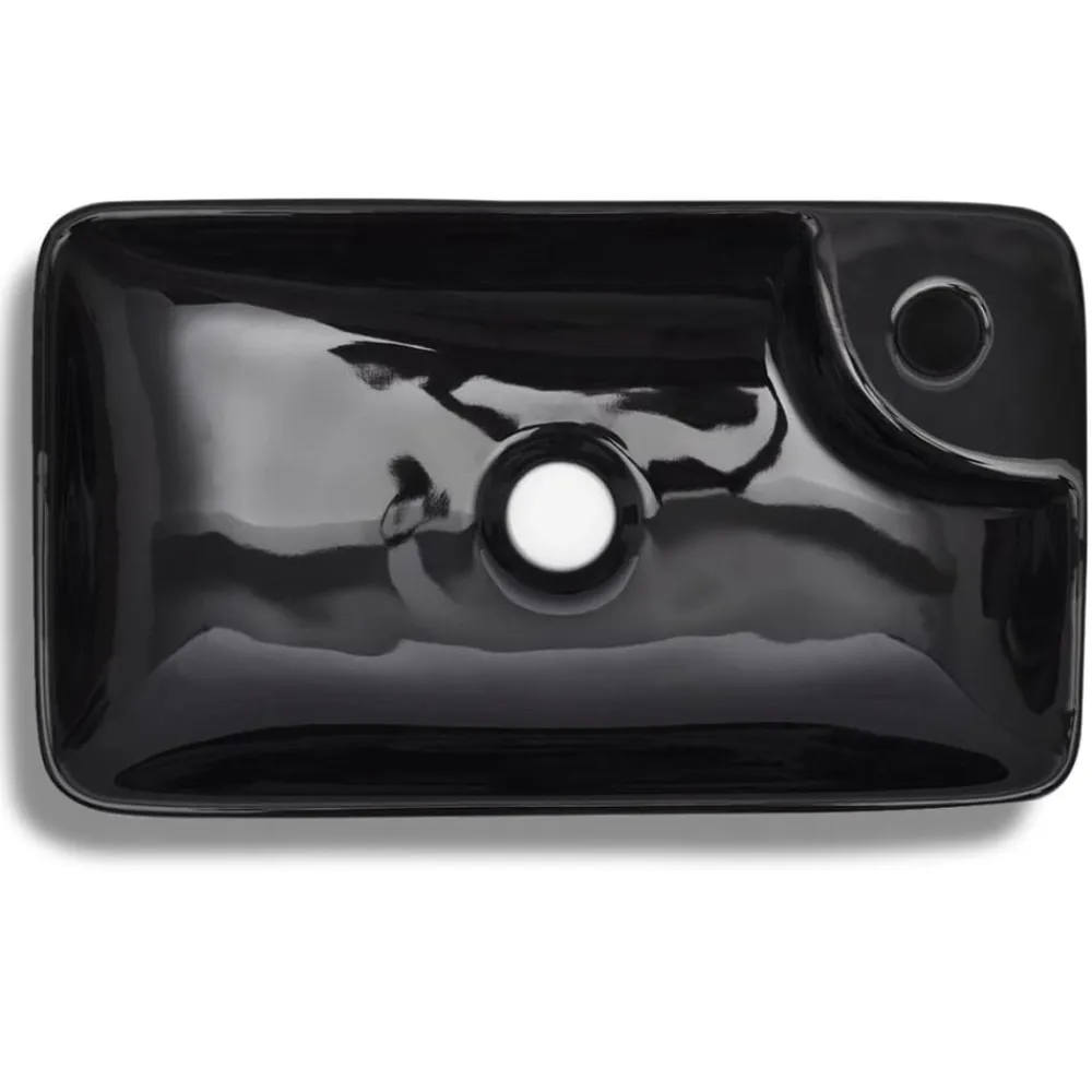vidaXL Lavabo de cerámica con agujero para grifo Negro