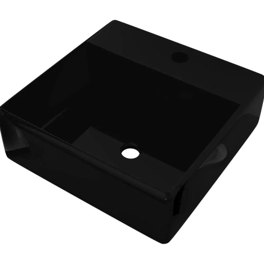 vidaXL Fontanería-Lavabo de cerámica con agujero para grifo/desagüe cuadrado