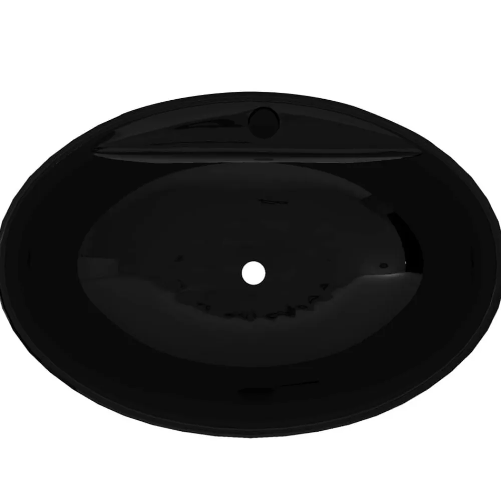 vidaXL Lavabo de cerámica con agujero para grifo/desagüe ovalado Negro Sale
